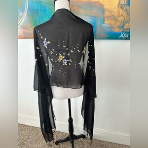 NWT Hand Painted Daisies Chiffon Beaded Scarf Wrap
